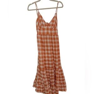 Gingham Tiered Maxi Dress in Orange and Cream